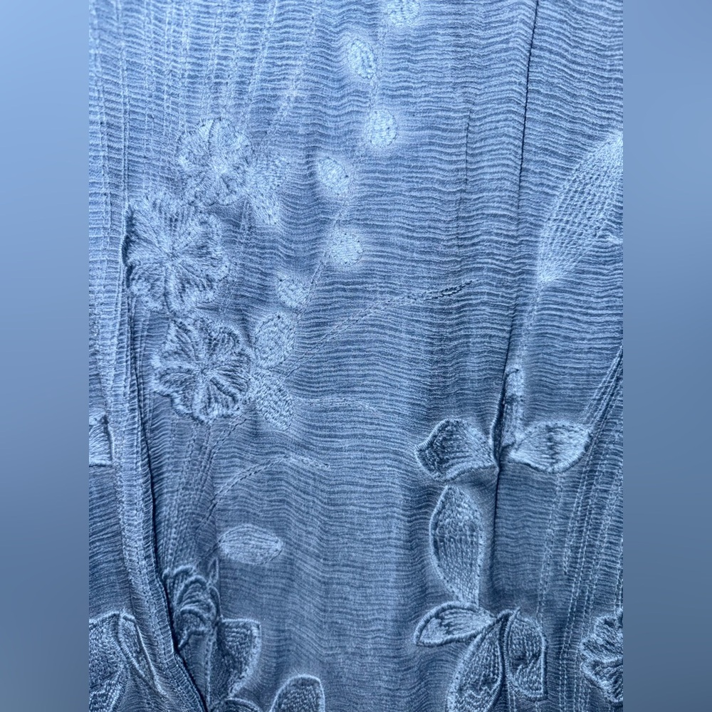Soft Surroundings Womens PMedium Blue Silk Starling Embroidered Dress Bohemian - Picture 5 of 8